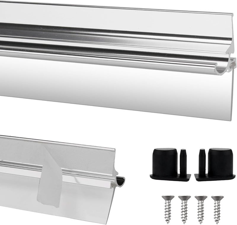 AQDD 25" Shower Door Drip Rail with Sweep for Chrome Framed Shower Door Bottom Deflector Replacement, with 32 in Vinyl Sweep & Shower Door Bottom Drip Plugs - Image 1