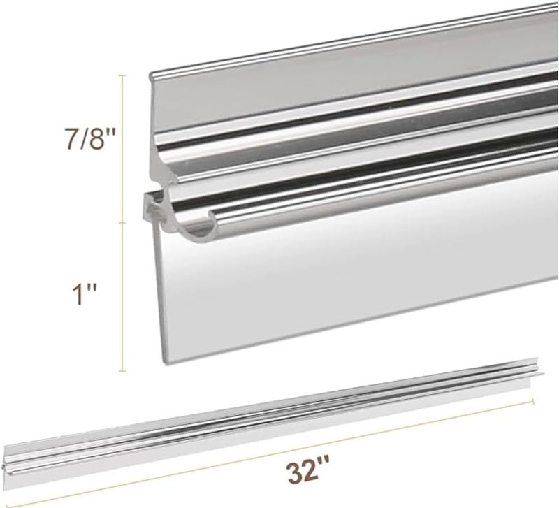 AQDD 25" Shower Door Drip Rail with Sweep for Chrome Framed Shower Door Bottom Deflector Replacement, with 32 in Vinyl Sweep & Shower Door Bottom Drip Plugs - Image 3