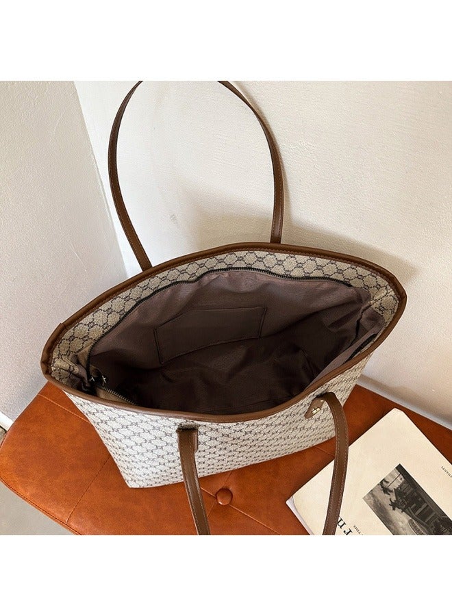 Women's Versatile Plaid Shoulder Bag, Ladies Large-capacity Handbag Tote Bags Clutch Bag, Retro PU Leather Satchel Bag Armpit Bag Side Bag Beach Bag Phone Bag for Girls/College Students/Teenager - Image 3