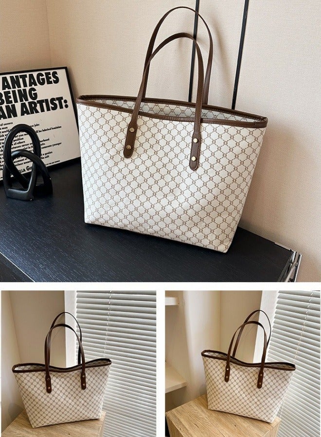 Women's Versatile Plaid Shoulder Bag, Ladies Large-capacity Handbag Tote Bags Clutch Bag, Retro PU Leather Satchel Bag Armpit Bag Side Bag Beach Bag Phone Bag for Girls/College Students/Teenager - Image 4