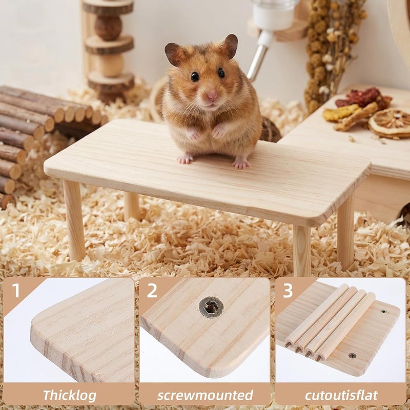 Hamster Play Wooden Platform, 5.51x4.72x4.72in Hamster Cage Platform Small Animal Wood Stand Cage Accessories for Syrian Hamsters Mice Squirrel and Other Small Pets - Image 3