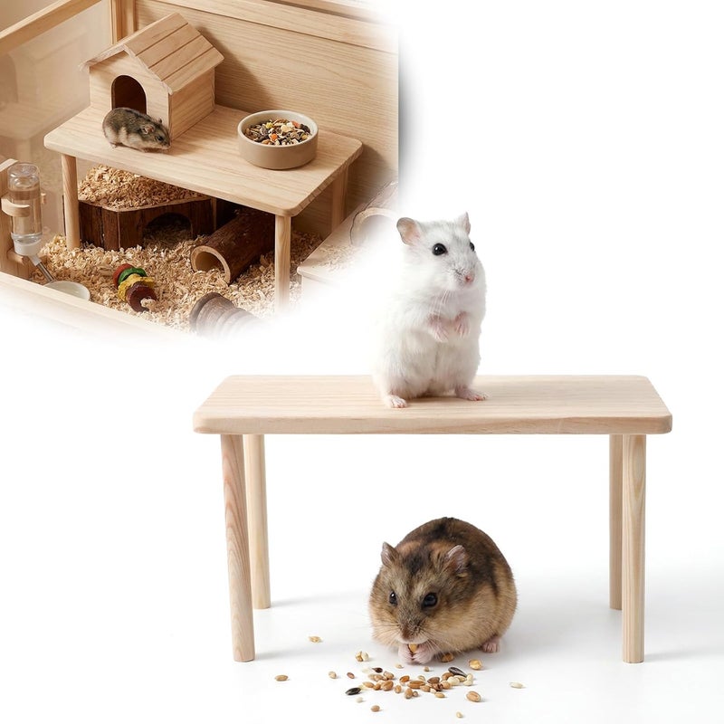 Hamster Play Wooden Platform, 5.51x4.72x4.72in Hamster Cage Platform Small Animal Wood Stand Cage Accessories for Syrian Hamsters Mice Squirrel and Other Small Pets - Image 1