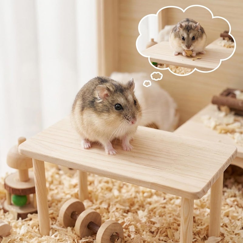 Hamster Play Wooden Platform, 5.51x4.72x4.72in Hamster Cage Platform Small Animal Wood Stand Cage Accessories for Syrian Hamsters Mice Squirrel and Other Small Pets - Image 4