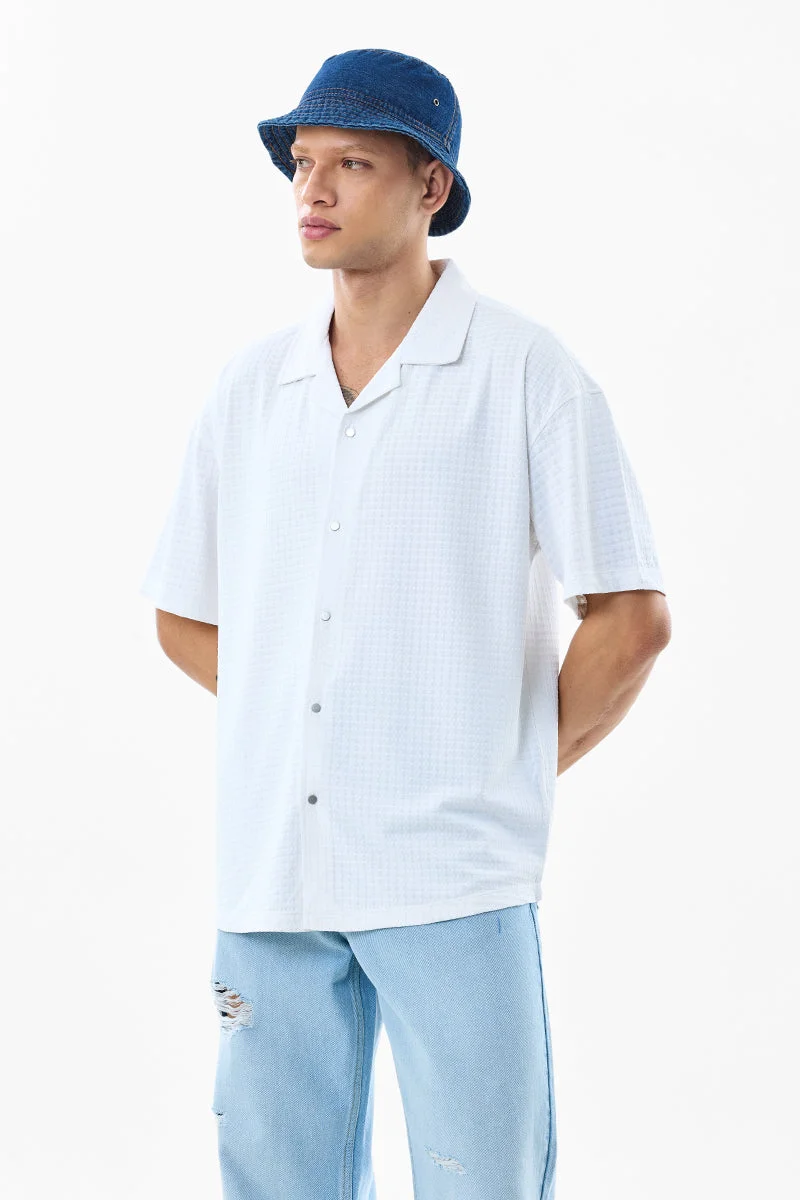 SNITCH Snap Button Self-Design Box Fit Shirt