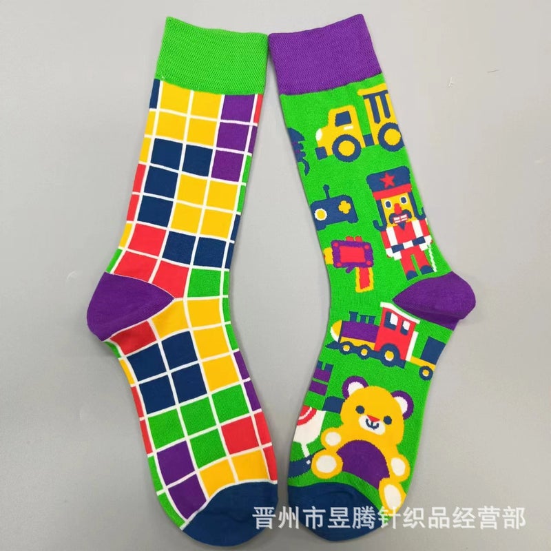 Smlsox Original Ab Fashion Men'S And Women'S Socks Personality Fashion Socks Mid-High Asymmetric Mandarin Duck Color Cotton Socks - Image 1