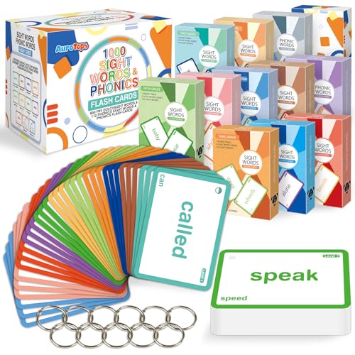 AuroTops 1012 Sight WordsPhonics Flash Cards Dolch Fry High Frequency Site Words Learn to Read CVC BlendsShortLong Vowel Sounds Flash Cards Games for PreK Kindergarten 1 2 3 4 5 6 GradeKids 413 Years - Image 1