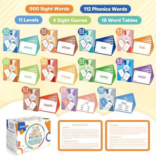 AuroTops 1012 Sight WordsPhonics Flash Cards Dolch Fry High Frequency Site Words Learn to Read CVC BlendsShortLong Vowel Sounds Flash Cards Games for PreK Kindergarten 1 2 3 4 5 6 GradeKids 413 Years - Image 5