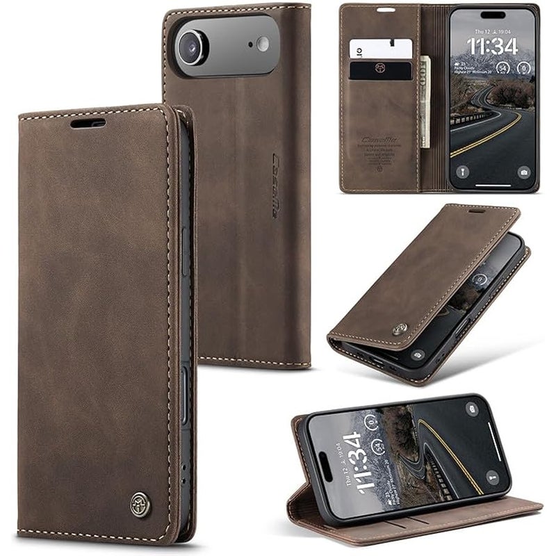 CaseMe Wallet Case for iPhone 17 Air, Premium Handmade Slim Retro Durable Leather Magnetic Closure Flip Anti-Fall Shockproof Case with Kickstand and Card Slots for iPhone 17 Air (Brown1) - Image 1