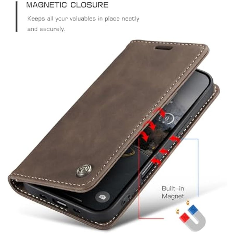 CaseMe Wallet Case for iPhone 17 Air, Premium Handmade Slim Retro Durable Leather Magnetic Closure Flip Anti-Fall Shockproof Case with Kickstand and Card Slots for iPhone 17 Air (Brown1) - Image 4