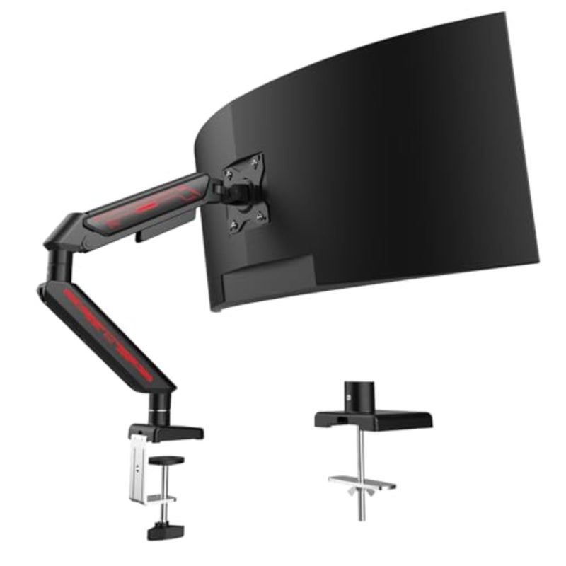 حامل ذراع للشاشة للشاشات التي يتراوح وزنها من 4.4 إلى 19.84 رطلاً، وشاشات عريضة للغاية تصل إلى 32 بوصة، وحامل شاشة قابل للتعديل بارتفاع دوار كامل، ومشبك C، مفرد أسود - Image 1