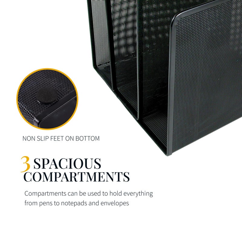 Artistic Contemporary Mesh Metal Desktop File Sorter for Neat and Organized Surfaces in Office, School, and Home, Black - Image 5