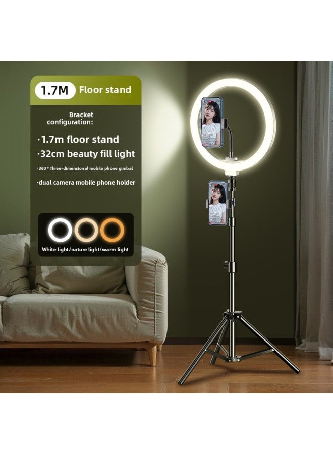 general Live Anchor Special Fill Light Mobile Phone Beauty Lighting Desktop Ring Light Photo Indoor Portrait Selfie Light-Light Source Color:1.7m 【dual Camera】 + 32cm Beauty Lamp  - Image 1