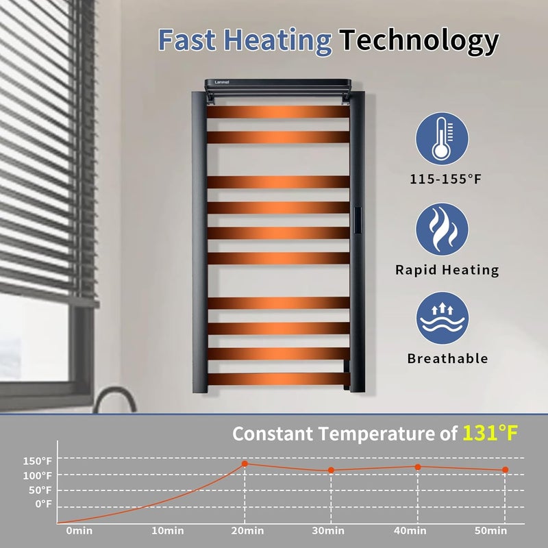 LANMEL Store 2 in 1 Towel Warmer Rack & Towel Rack Wall,10 Bars Electric Wall Mounted Heated Towel Racks for Bathroom, 24H Time Setting and Temperature Control Heated Drying Rack - Image 3