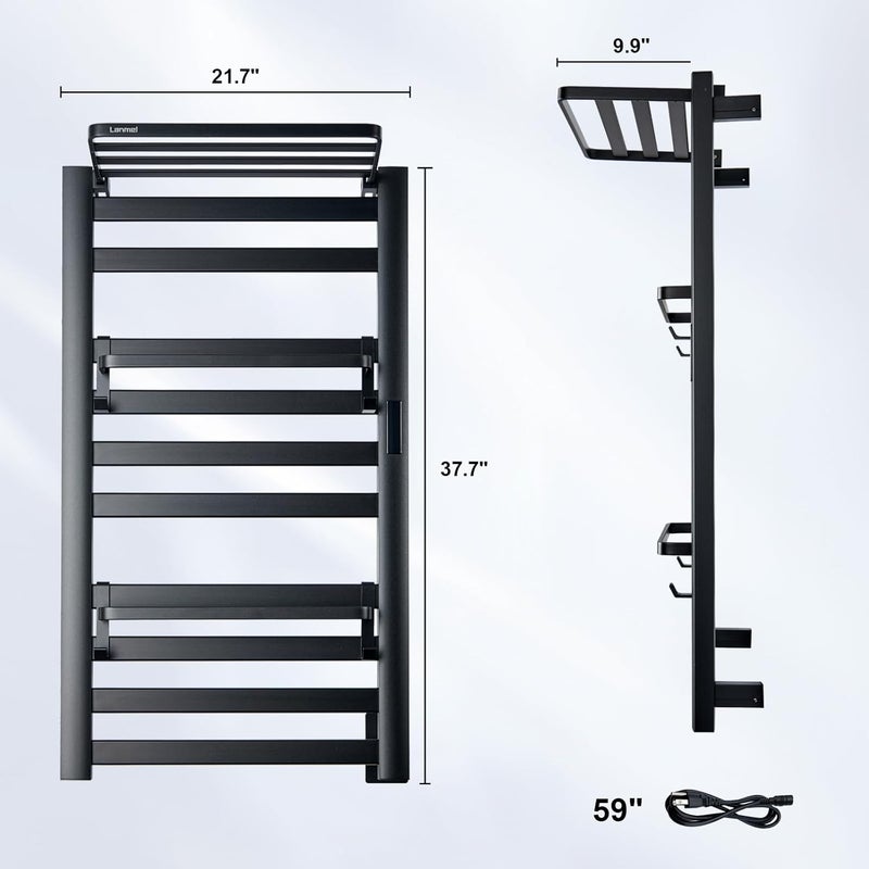 LANMEL Store 2 in 1 Towel Warmer Rack & Towel Rack Wall,10 Bars Electric Wall Mounted Heated Towel Racks for Bathroom, 24H Time Setting and Temperature Control Heated Drying Rack - Image 2