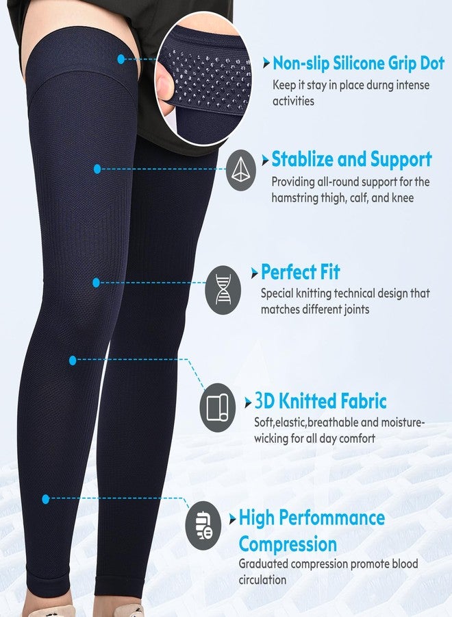 KEKING Full Leg Compression Sleeves, Unisex, Thigh High Compression Stocking 20-30mmHg Graduated Support for Thigh Calf Knee, Running, Basketball, Reduce Varicose Veins and Swelling, Navy Blue S - Image 2