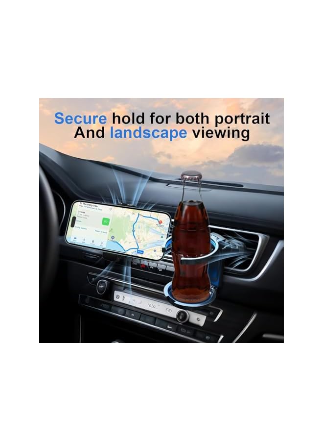 Green Tiger Car Cup Holder and Phone Mount 2 in 1, 360° Adjustable Air Vent Magnetic Cell Phone Holder, One-Handed Retrieval Drink Stand for Coffee, Water, Juice, Tea, Universal for Car and Truck (Blue) - Image 2