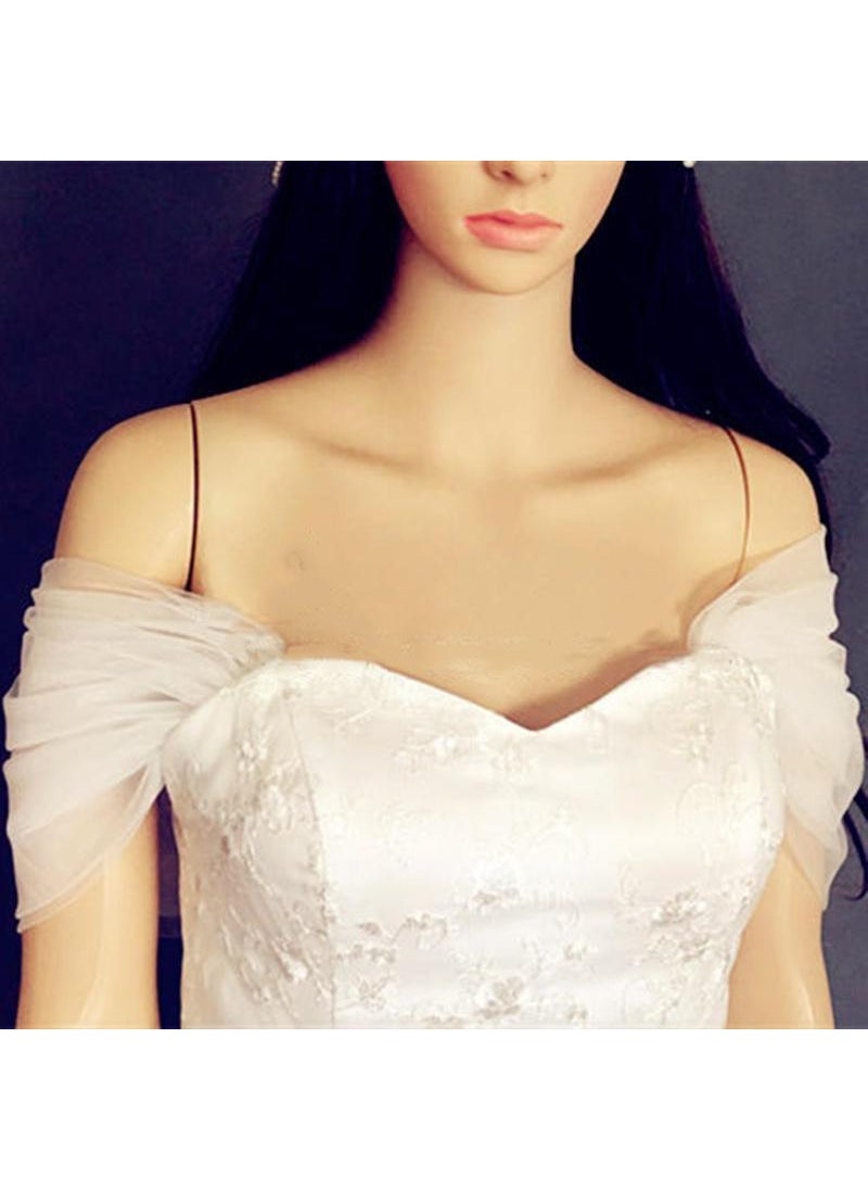 Arabest Fashion Bride Wedding Dress Covering Arm Mesh Shawl Wedding Accessories Photo Studio Photography Accessories Pure White (bleached)