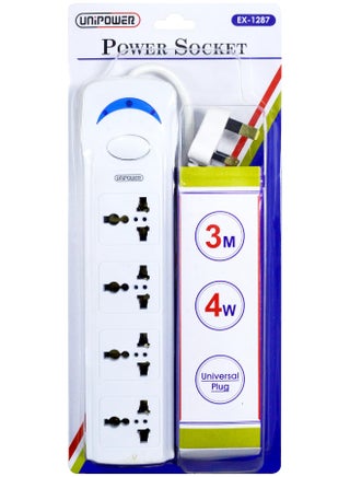 شريط طاقة يوني باور Ex-1287 مع 4 مقابس وخيار، محول قابس عالمي، مأخذ شحن مع سلك تمديد بطول 3 أمتار (أبيض) - view 5