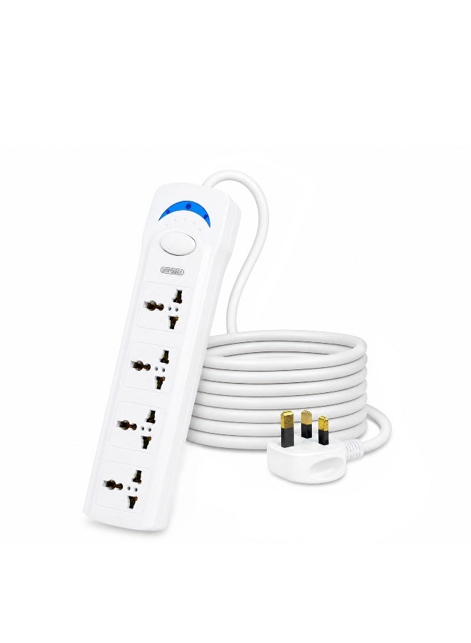 Unipower Power Strips Ex-1287 Extension Cord with 4 way Outlets with switch, Universal Plug Adapter, Charging Socket with 3 meter Extension Cord (White) - Image 1