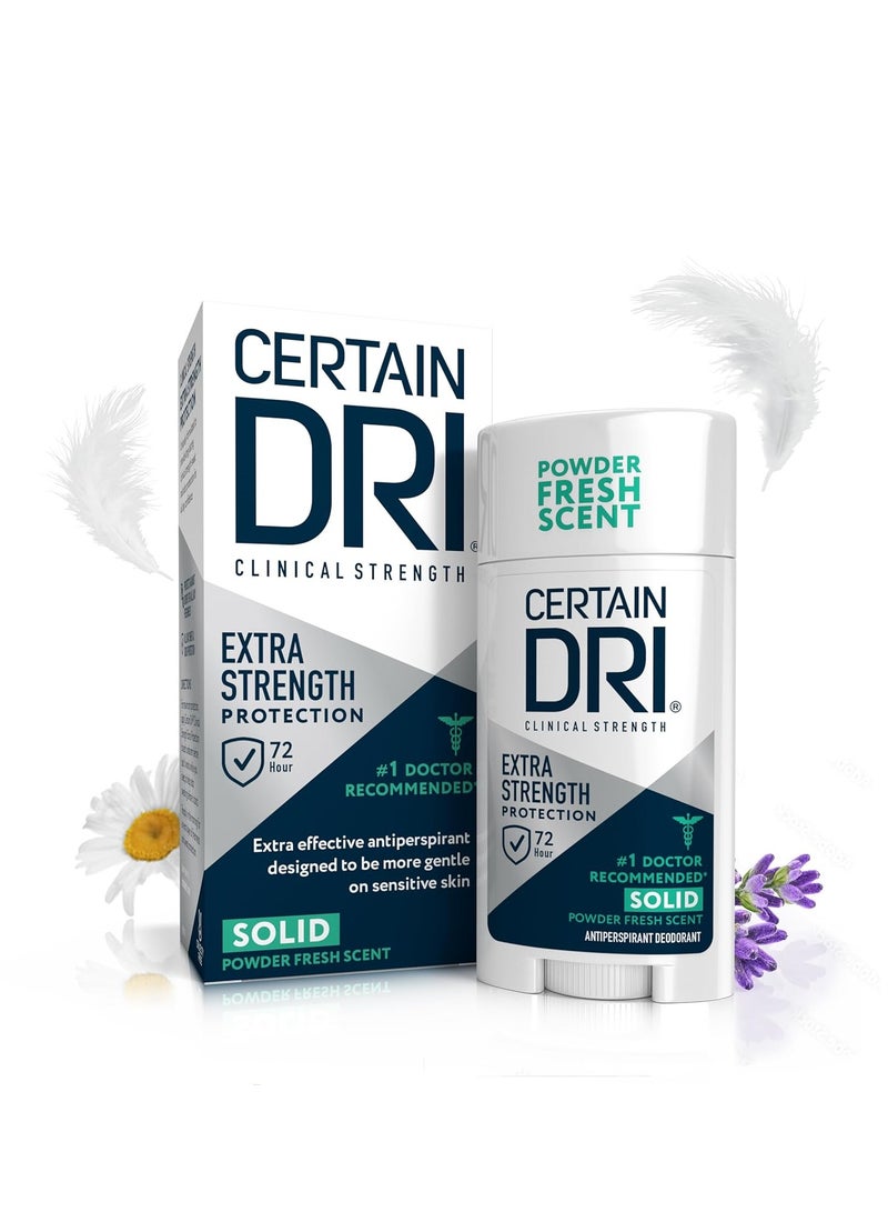 CERTAIN DRI Certain Dri Extra Strength Clinical Solid Antiperspirant, Hyperhidrosis Treatment for Men & Women, Long-Lasting 72hr Protection, Effective Sweat Control, Travel Friendly, Powder Fresh Scent, 1.7oz  - Image 1