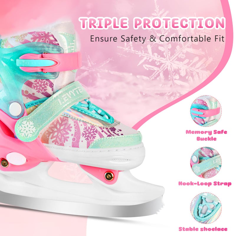 LEVYTEMP Adjustable Ice Skates for Kids Boys Girls - Warm Fleece Lined, 4 Size Adjustable Beginner Snowflake Blades Ankle Support Figure Skates for Outdoor and Rink,Green - Image 4