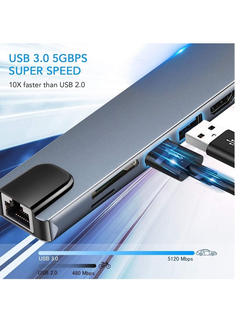 Excefore USB C 8 in 1 Hub Multiport Adapter 3.1 Type C Dock Station with 4K HDMI, SD Card Reader, PD Charger Port, Gigabit Ethernet, 3 USB 3.0 Ports  - Image 5