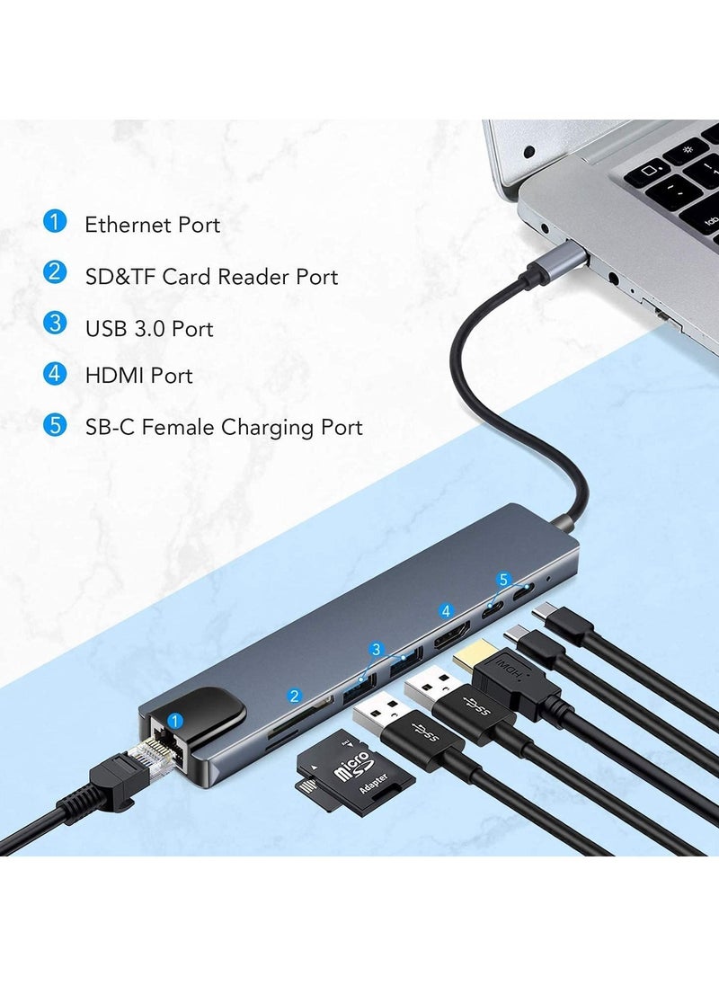 Excefore USB C 8 in 1 Hub Multiport Adapter 3.1 Type C Dock Station with 4K HDMI, SD Card Reader, PD Charger Port, Gigabit Ethernet, 3 USB 3.0 Ports  - Image 3