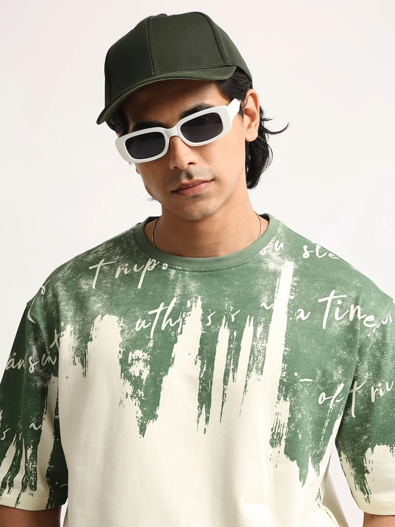 مانياك Maniac Mens Printed B Round Neck Half Sleeve Cotton T-Shirt