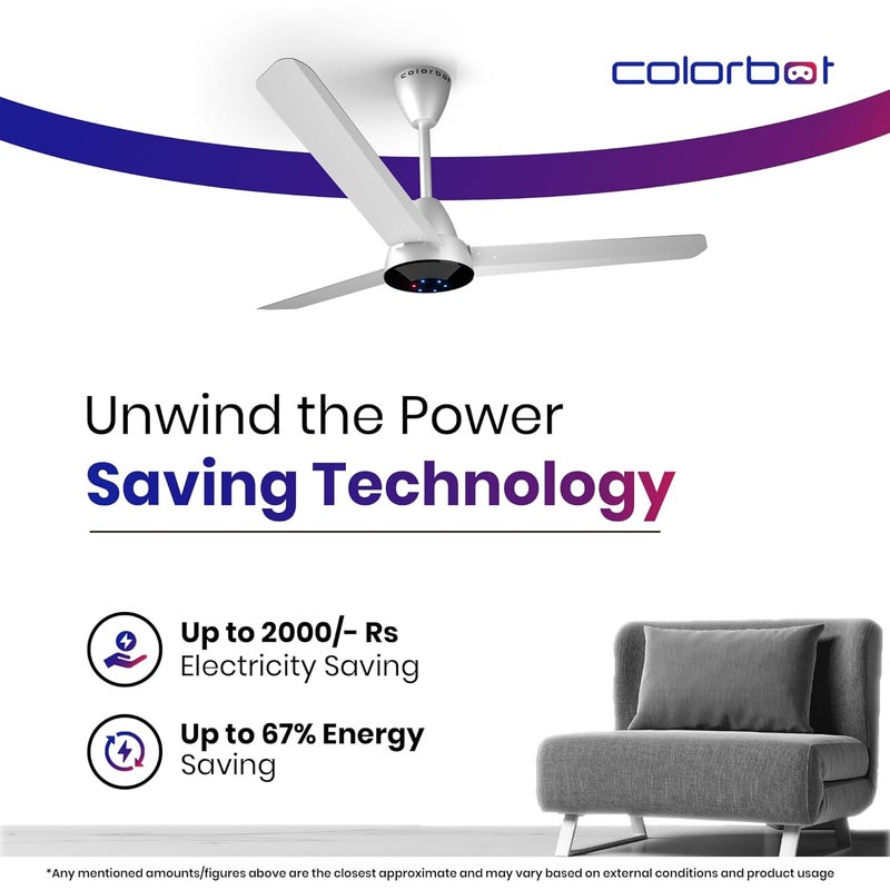 Colorbot Colorbot Helix 1200 mm BEE 5 Star Rated BLDC Ceiling Fans with Remote Control High Speed Power Saver 100 Copper Winding Reverse Mode 22 Year Warranty Arctic White  - Image 2