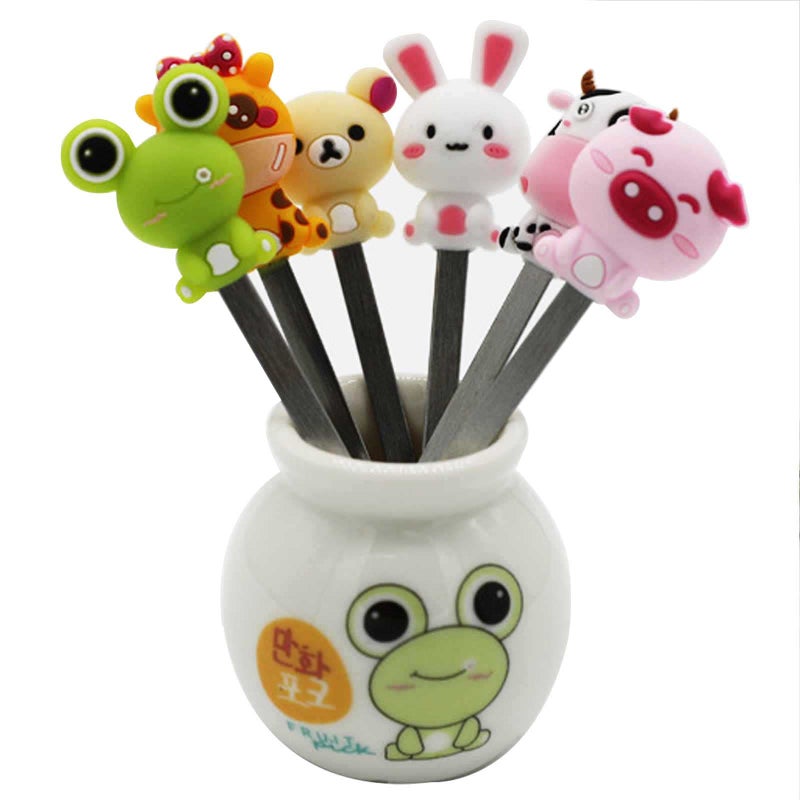 HENWAFX Fruit Fork Cute Set of 6 Fruit Forks with Holder Stainless Steel Food Pick Forks for Home Cartoon