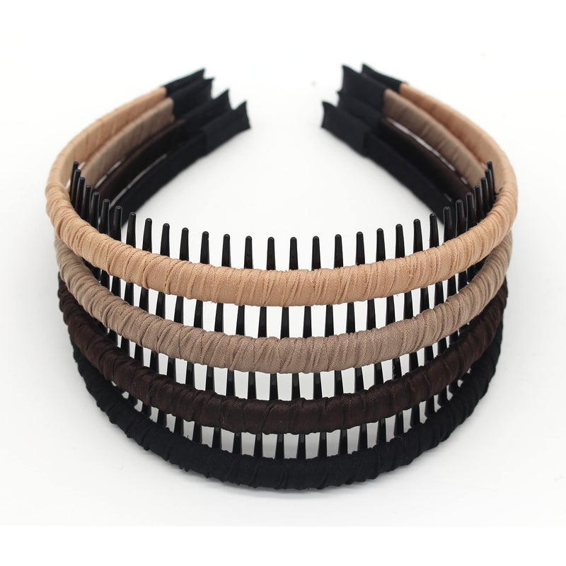 JOBAND 4pcs Hairbands for Women, Non-Slip Zig Zag Headbands, Adjustable Teeth Comb Hair Hoop, Daily Use, Yoga, Spa, Parties, Resin Cotton Blend - Image 1