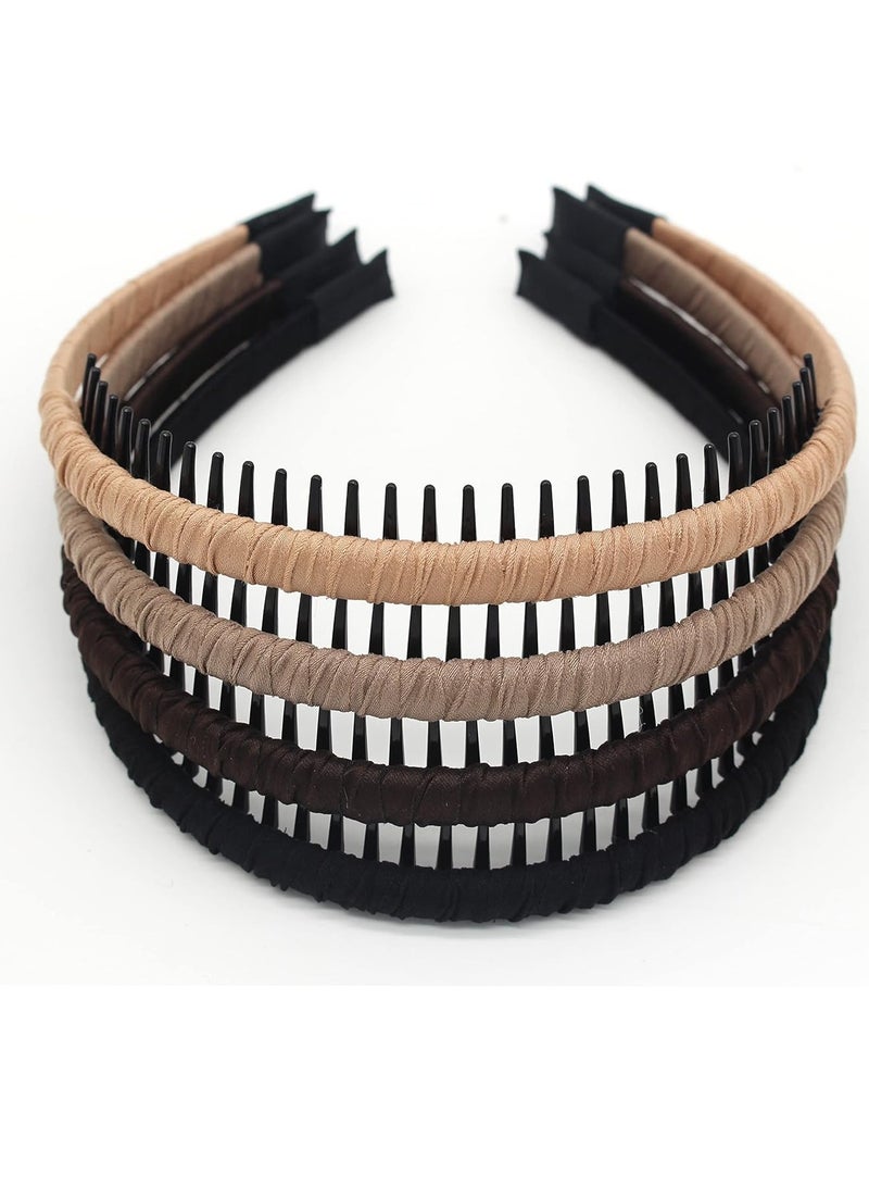 JOBAND 4pcs Hairbands for Women, Non-Slip Zig Zag Headbands, Adjustable Teeth Comb Hair Hoop, Daily Use, Yoga, Spa, Parties, Resin Cotton Blend  - Image 1