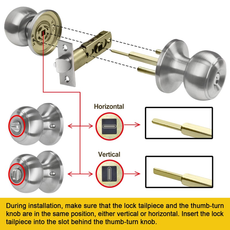 CML Hardware Keyed Entry Door Knob Set, Entrance Door Lock in Solid Stainless Steel for Exterior and Interior, Round Ball Handle, 1 Pack - Image 5