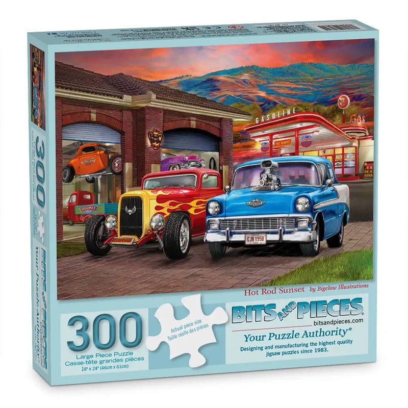 Bits and Pieces 300 Piece Puzzles for Adults 300 Large Pieces 18 x 24 Jigsaw Puzzles Classic Cars Hot Rods Random Die Cut No 2 Pieces Alike Hot Rod Sunset - Image 3