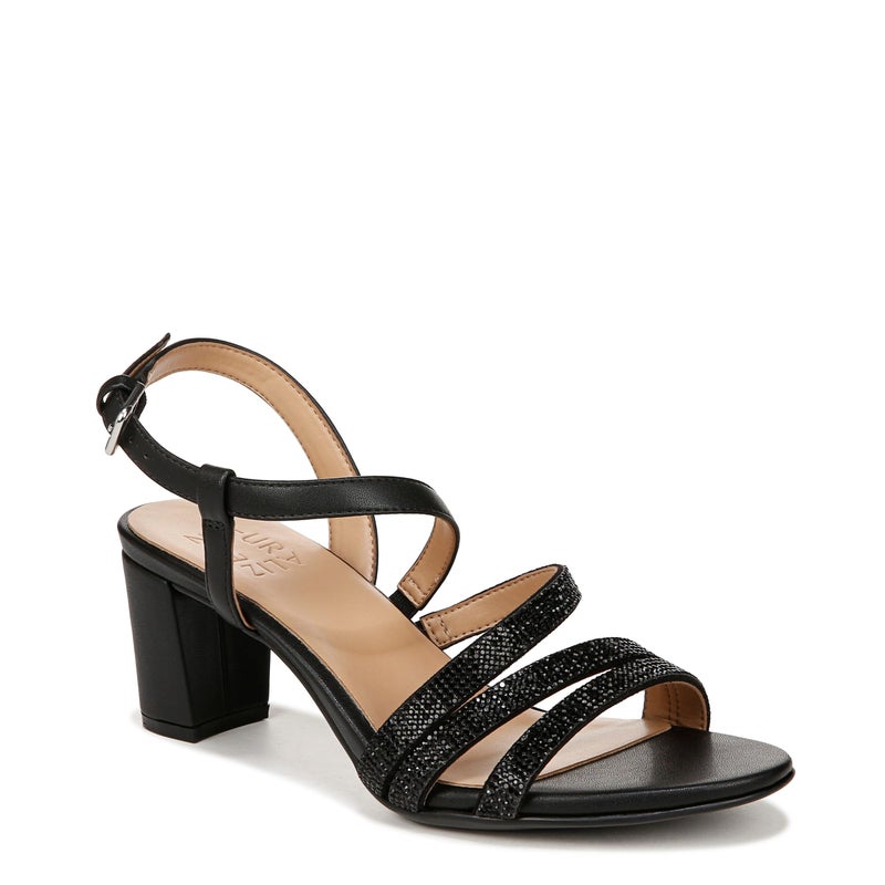 Naturalizer Womens Bridget4 Strappy Block Heel Dress Sandal Black Sparkle 9 M - Image 1
