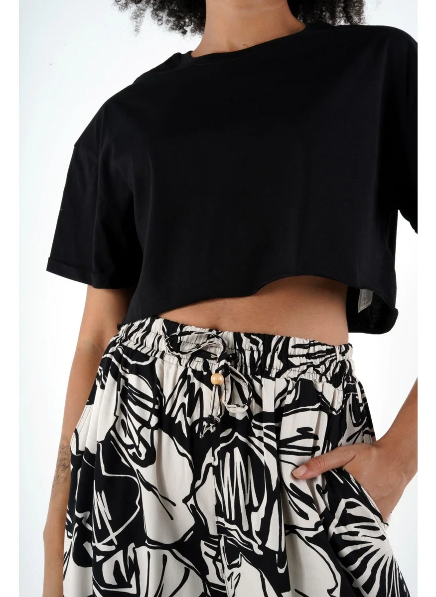 الكسندر جاردي Elastic Waist Patterned Palazzo Trousers with Pockets (B24-0043 02)