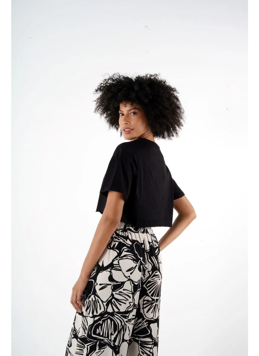 الكسندر جاردي Elastic Waist Patterned Palazzo Trousers with Pockets (B24-0043 02)