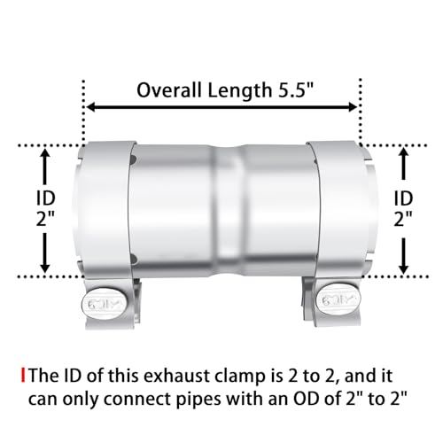 peastorm Stainless Steel 2 to 2 Inch Exhaust Adapter 2 ID Exhaust Reducer Connector Pipe with Clamp - Image 5