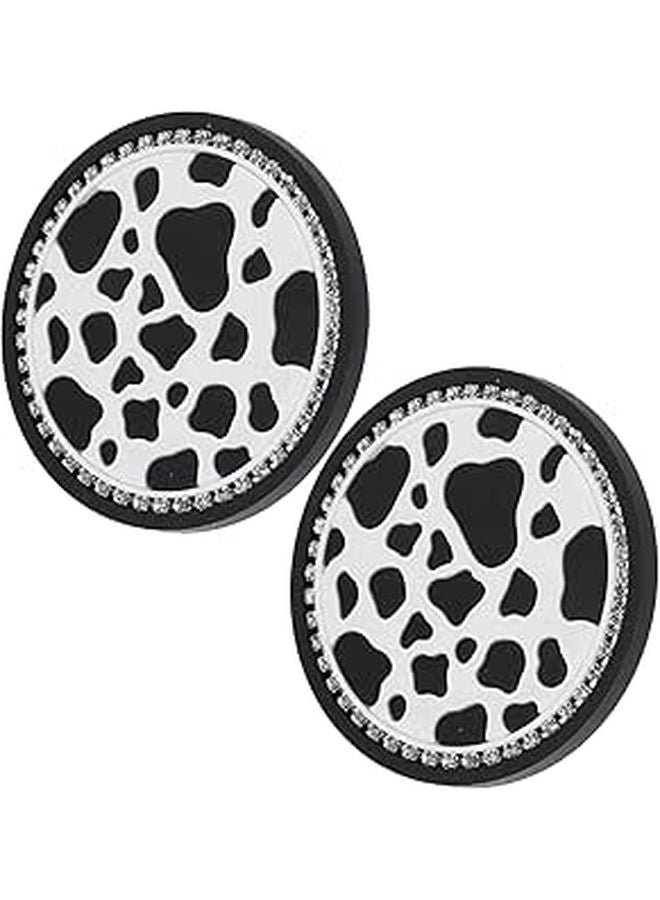 Cow Print Rhinestone Non Slip Car Cup Holder Coasters 2pcs Interior Accessories - Image 1