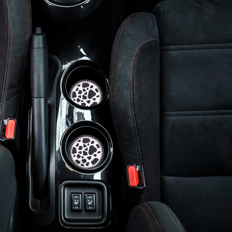 Cow Print Rhinestone Non Slip Car Cup Holder Coasters 2pcs Interior Accessories - Image 4