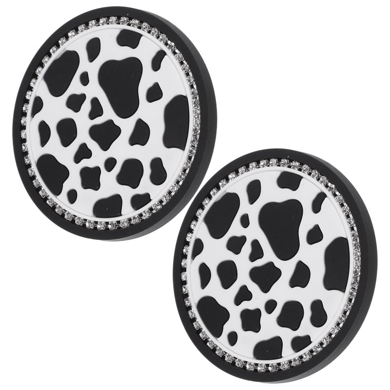 Cow Print Rhinestone Non Slip Car Cup Holder Coasters 2pcs Interior Accessories - Image 2
