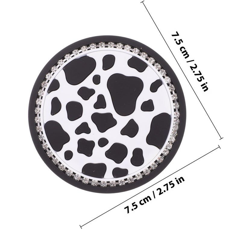 Cow Print Rhinestone Non Slip Car Cup Holder Coasters 2pcs Interior Accessories - Image 3