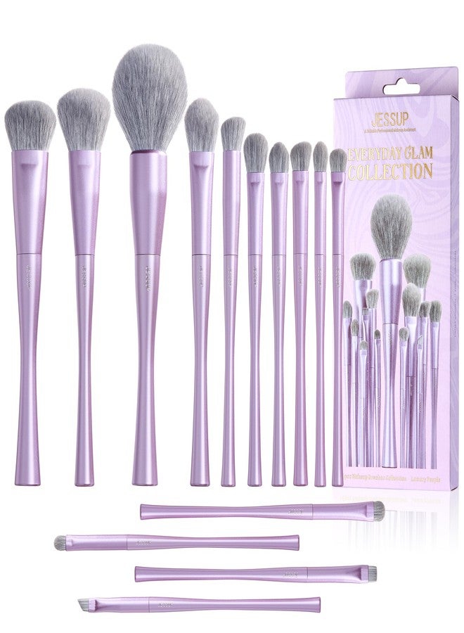 Jessup Makeup Brushes Set Professional 14pcs Vegan Make Up Brushes, Foundation Eyeshadow Concealer Contour Powder Blush Blending Eyeliner Brush, Premium Synthetic Fiber, Luxury Purple T512 - Image 1
