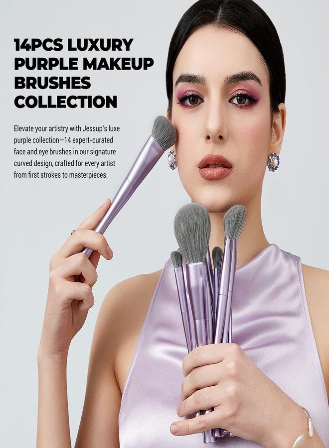 Jessup Makeup Brushes Set Professional 14pcs Vegan Make Up Brushes, Foundation Eyeshadow Concealer Contour Powder Blush Blending Eyeliner Brush, Premium Synthetic Fiber, Luxury Purple T512 - Image 2