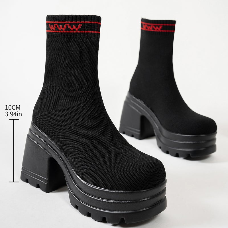 Plus Size Independent Station High Heel Short Boots Classic Simple Thick Heel Round Toe Martin Four Seasons Fashion Boots - Image 3