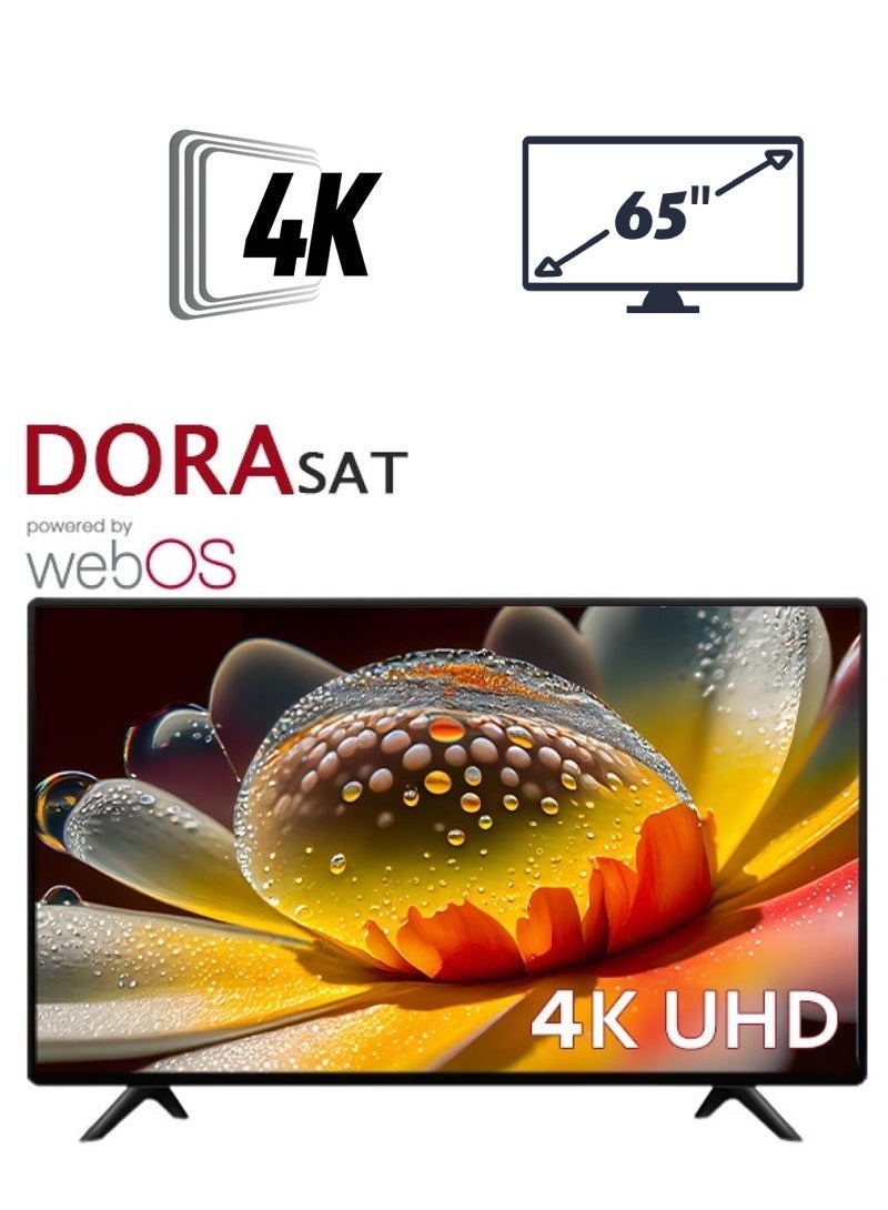 Dora Sat Dora Sat 65 inch Smart TV WebOS System 4K UHD Frameless 2 remotes, Netflix, Youtube, Shahid, Prime Video, Apple TV + Free wall mount, DST65U  - Image 1