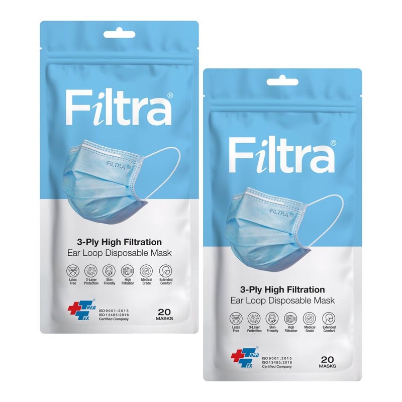 Filtra ® 3-Ply Ear Loop Surgical Mask - High Filtration | Breathable | Hypoallergenic | Ergonomic | Fluid Repellent - Image 1