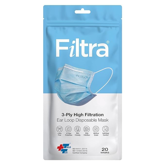 Filtra ® 3-Ply Ear Loop Surgical Mask - High Filtration | Breathable | Hypoallergenic | Ergonomic | Fluid Repellent - Image 2