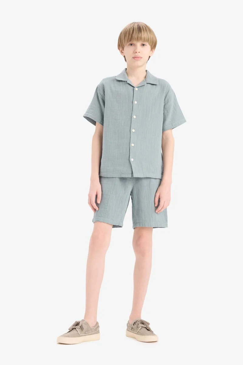 ديفاكتو Boy Oversize Polo Neck Muslin Shirt