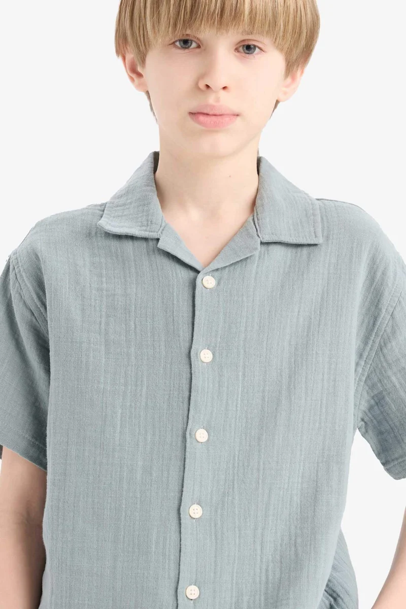 ديفاكتو Boy Oversize Polo Neck Muslin Shirt